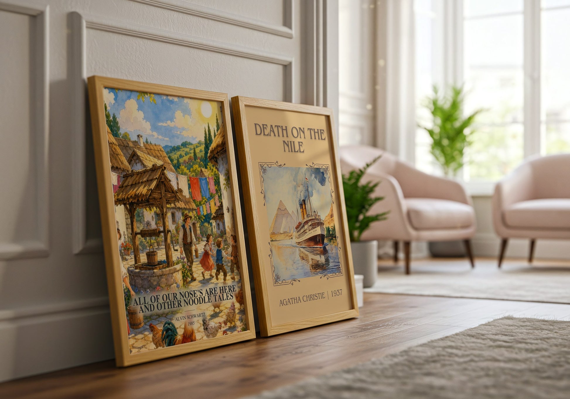 All Of Our Nose'S Are Here And Other Noodle Tales watercolour print framed by window – literary home decor
