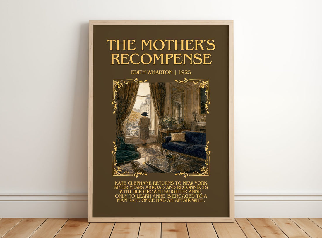 The Mother'S Recompense Minimalist Book Poster by Edith Wharton – framed print leaning on a wooden floor