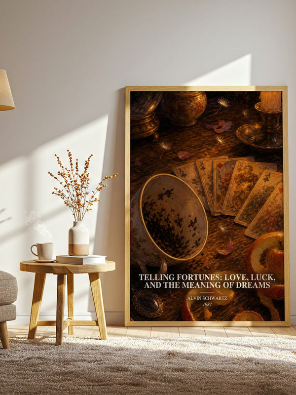 Telling Fortunes: Love, Luck, And The Meaning Of Dreams watercolour print in frame leaning in hallway – non fiction wall art