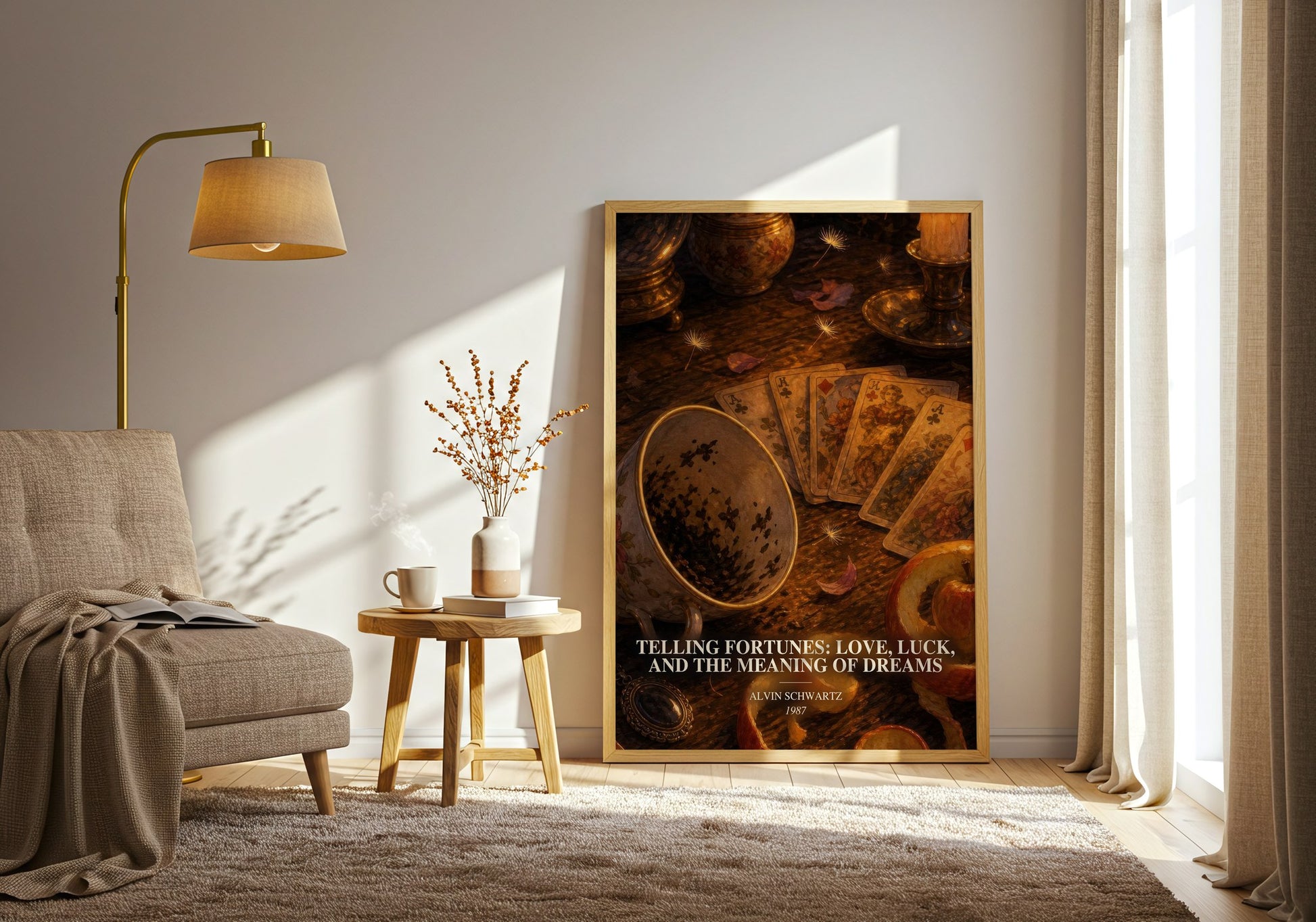 Telling Fortunes: Love, Luck, And The Meaning Of Dreams watercolour print in frame leaning in hallway – non fiction wall art