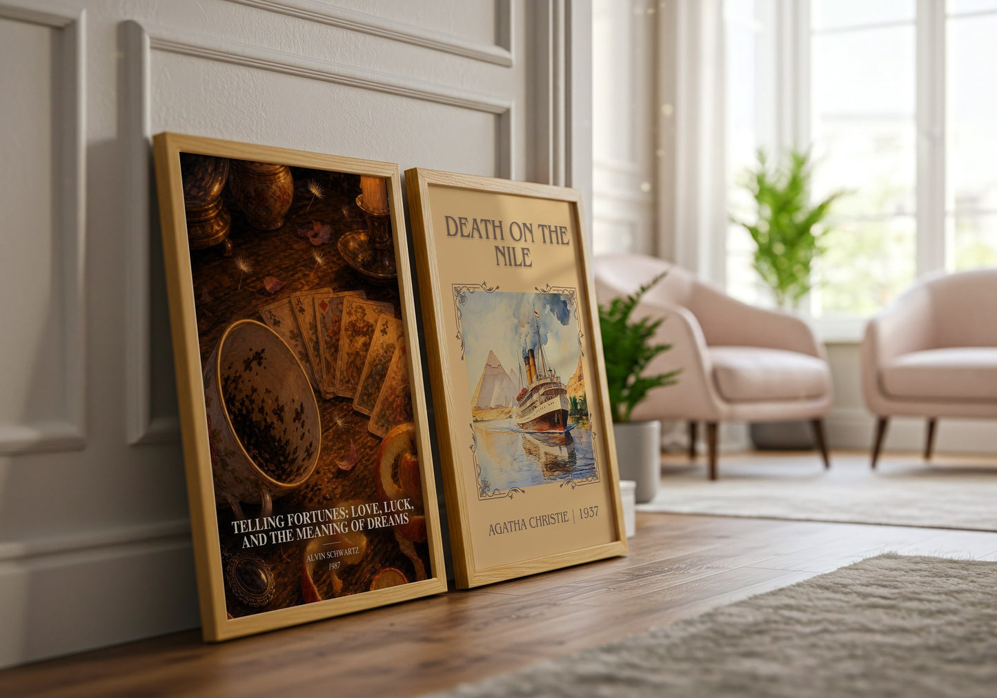 Telling Fortunes: Love, Luck, And The Meaning Of Dreams watercolour print framed by window – literary home decor