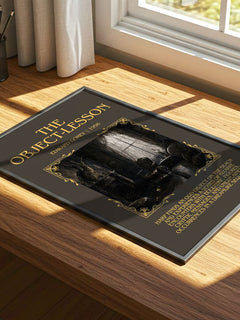 The Object-Lesson Minimalist Book Poster by Edward Gorey – print on a sunlit desk