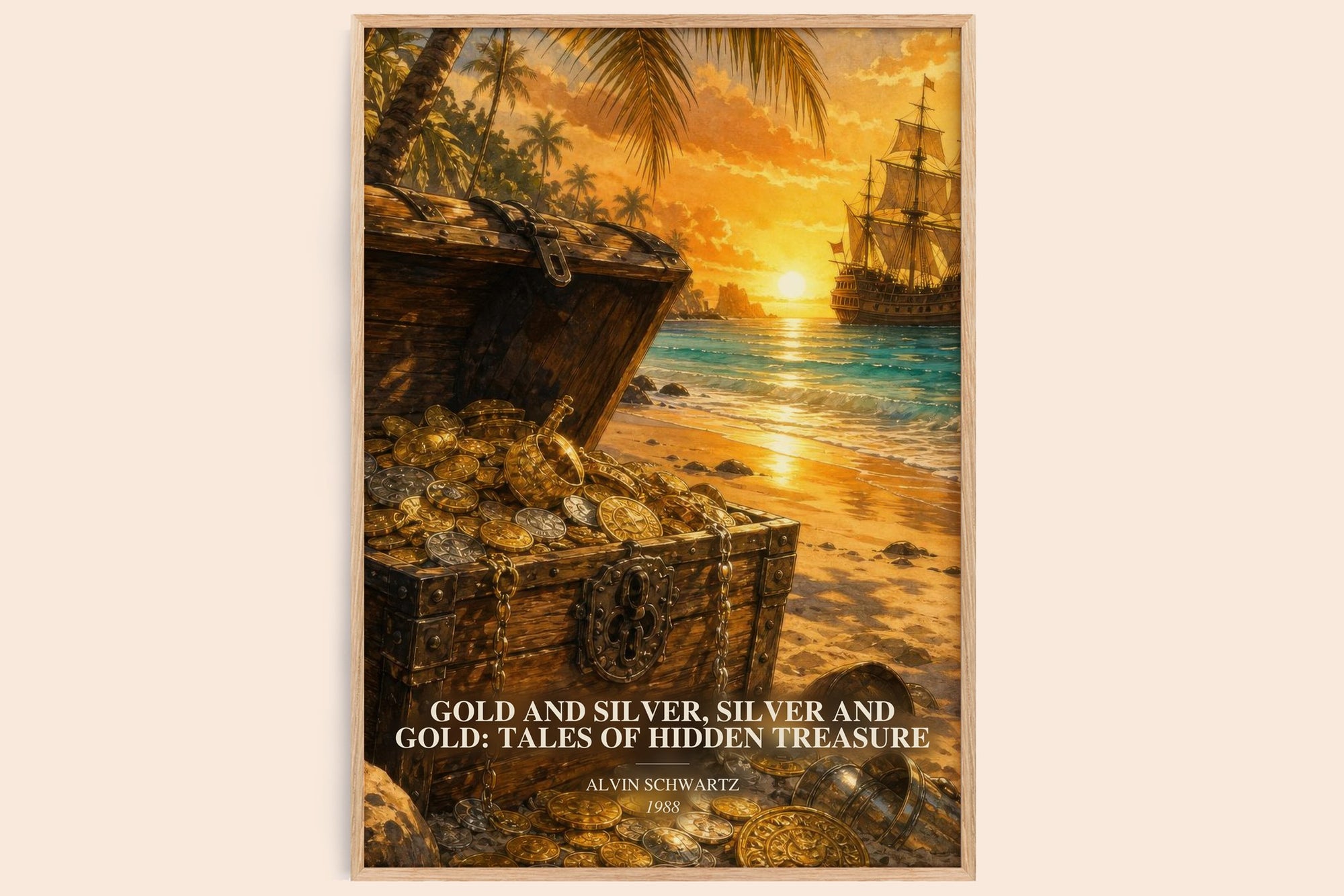Gold And Silver, Silver And Gold: Tales Of Hidden Treasure watercolour book poster by Alvin Schwartz – framed literary art