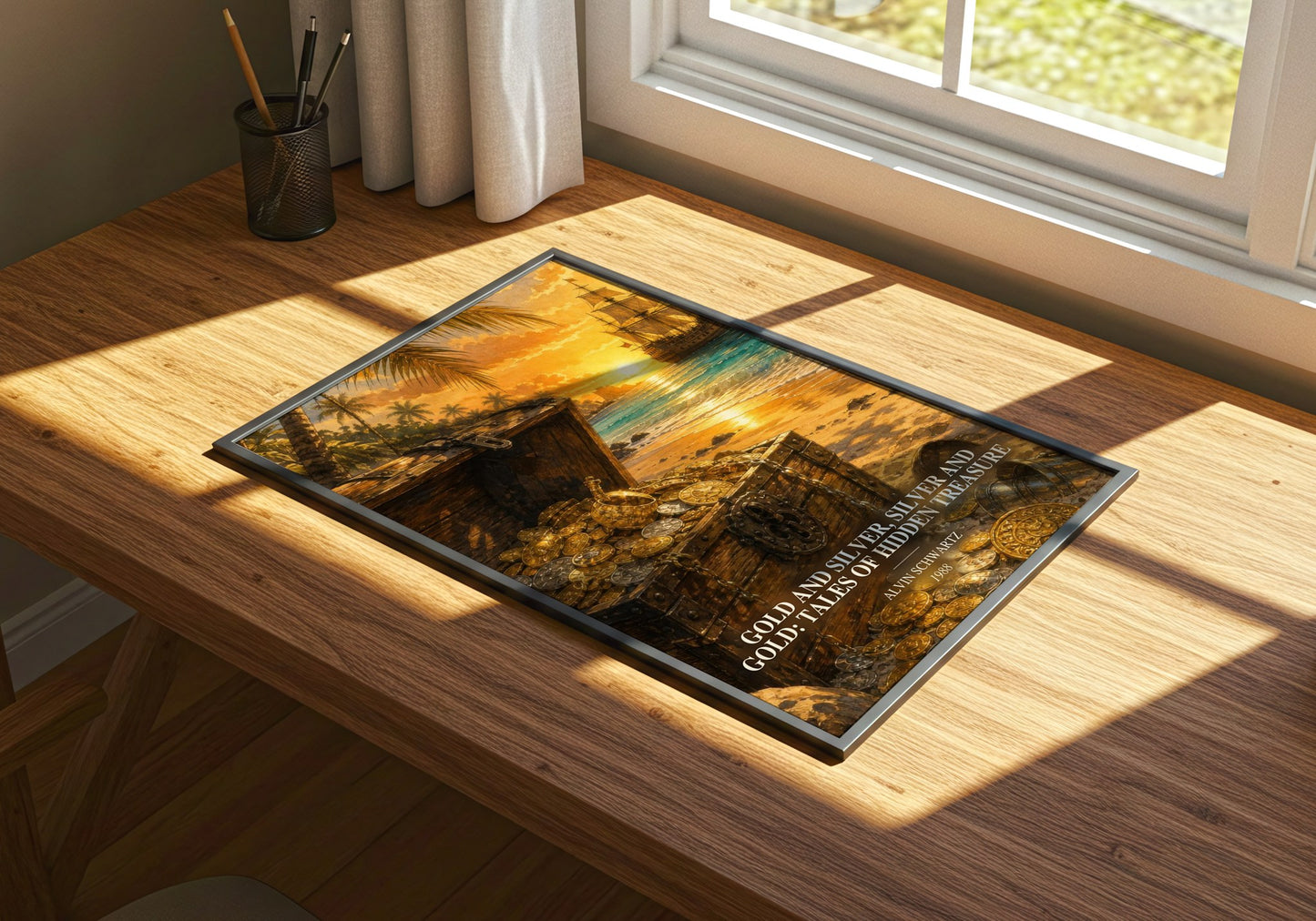 Gold And Silver, Silver And Gold: Tales Of Hidden Treasure watercolour book poster framed on wall – childrens wall art