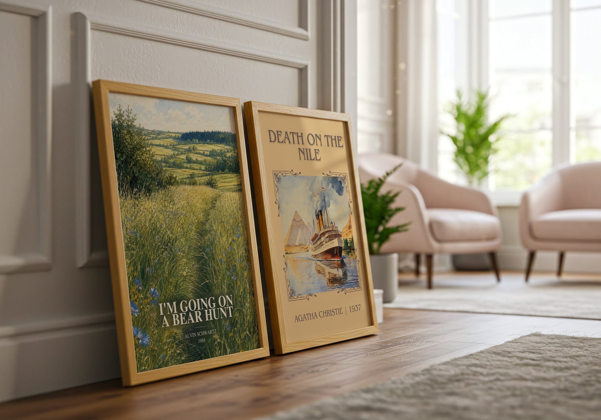 I'M Going On A Bear Hunt watercolour print framed by window – literary home decor