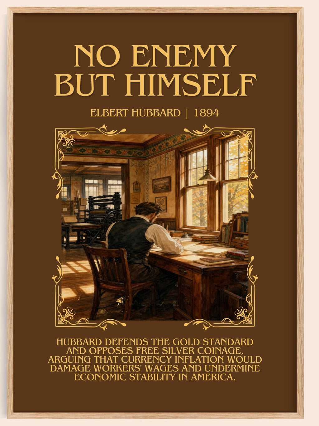 No Enemy But Himself Minimalist Book Poster by Elbert Hubbard – book poster