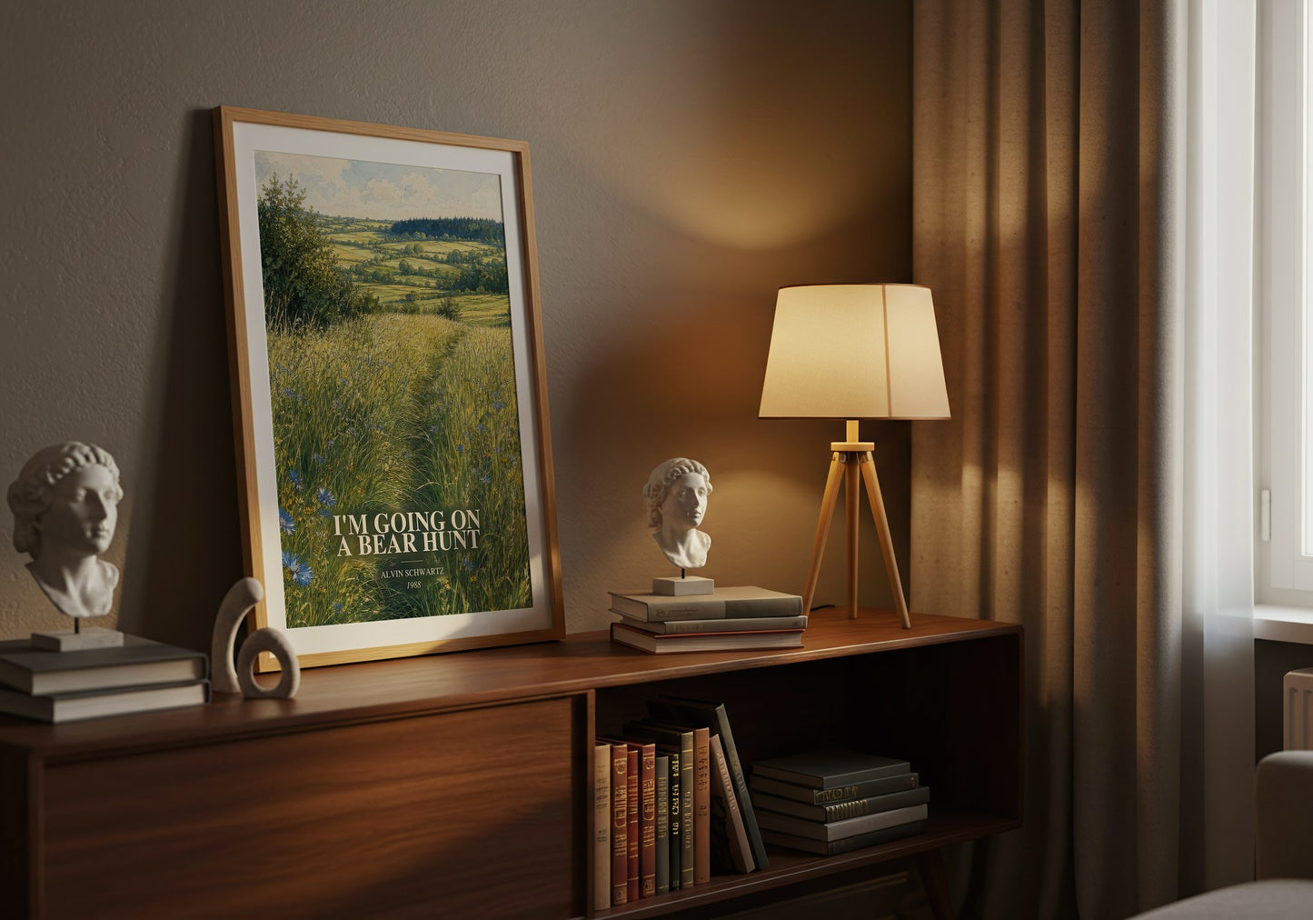 I'M Going On A Bear Hunt watercolour print on bookshelf – Alvin Schwartz fan gift