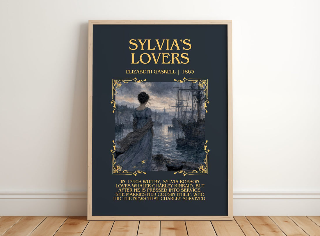 Sylvia'S Lovers Minimalist Book Poster by Elizabeth Gaskell – framed print leaning on a wooden floor