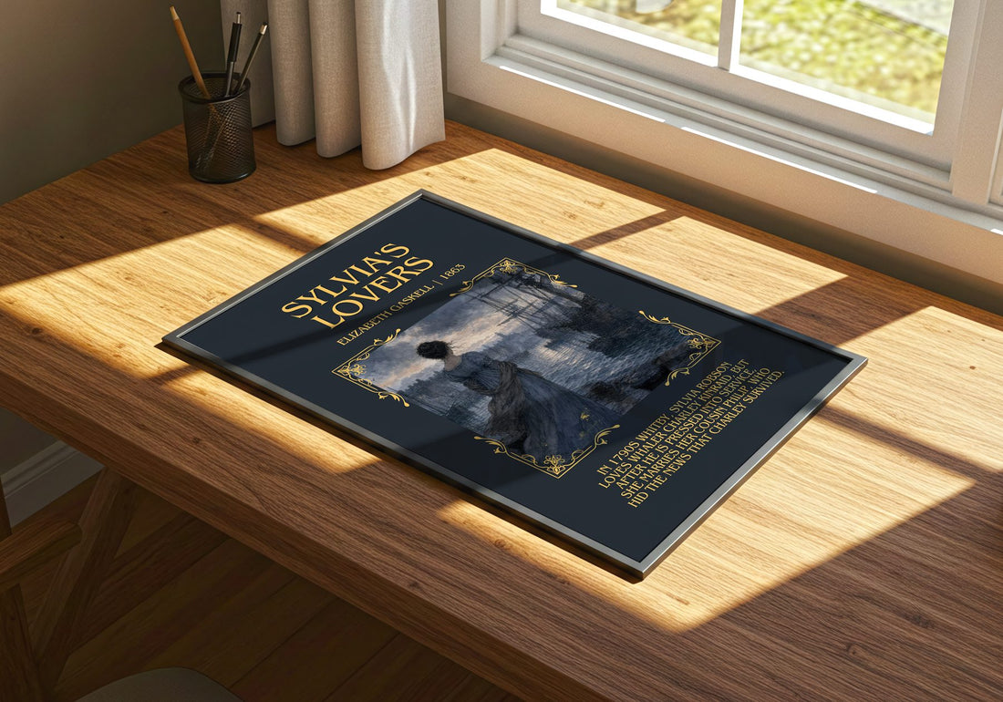 Sylvia'S Lovers Minimalist Book Poster by Elizabeth Gaskell – print on a sunlit desk
