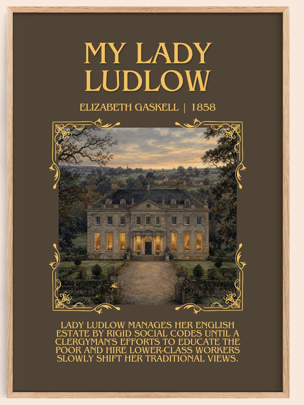 My Lady Ludlow Minimalist Book Poster by Elizabeth Gaskell – book poster