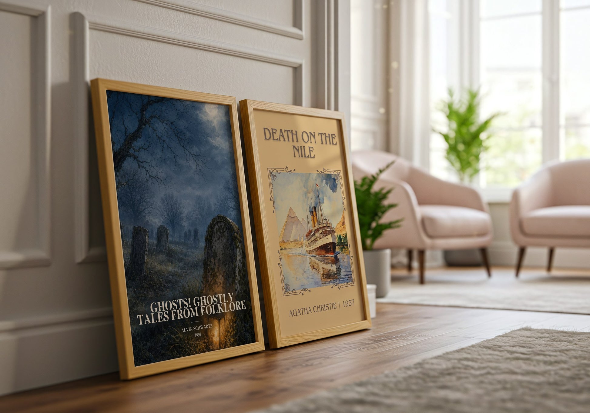 Ghosts! Ghostly Tales From Folklore watercolour print framed by window – literary home decor