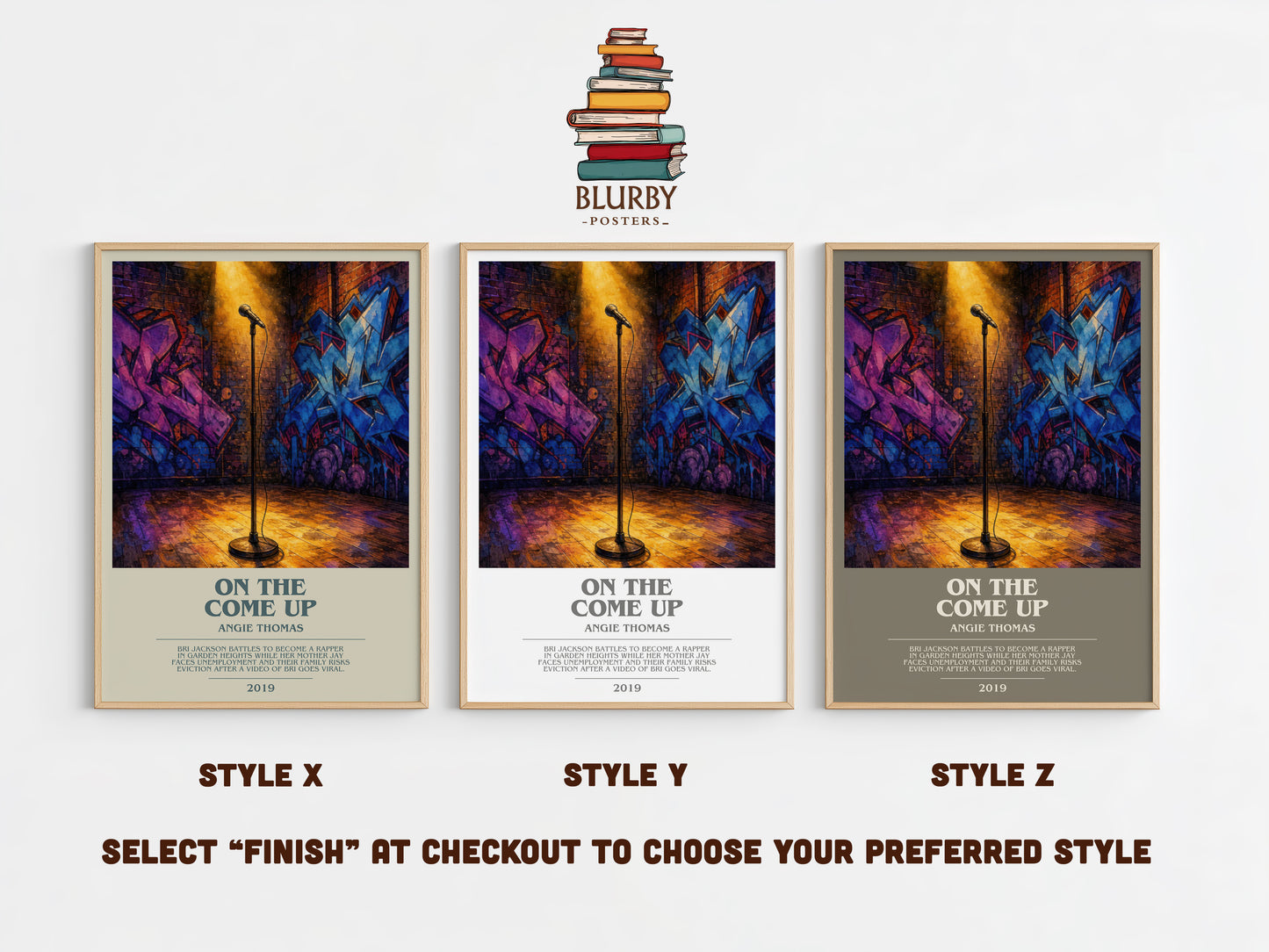 On The Come Up bookish print in frame leaning in hallway – young adult wall art