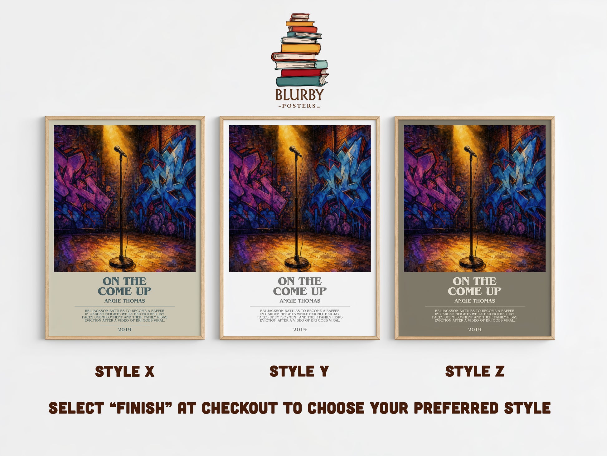 On The Come Up bookish print in frame leaning in hallway – young adult wall art