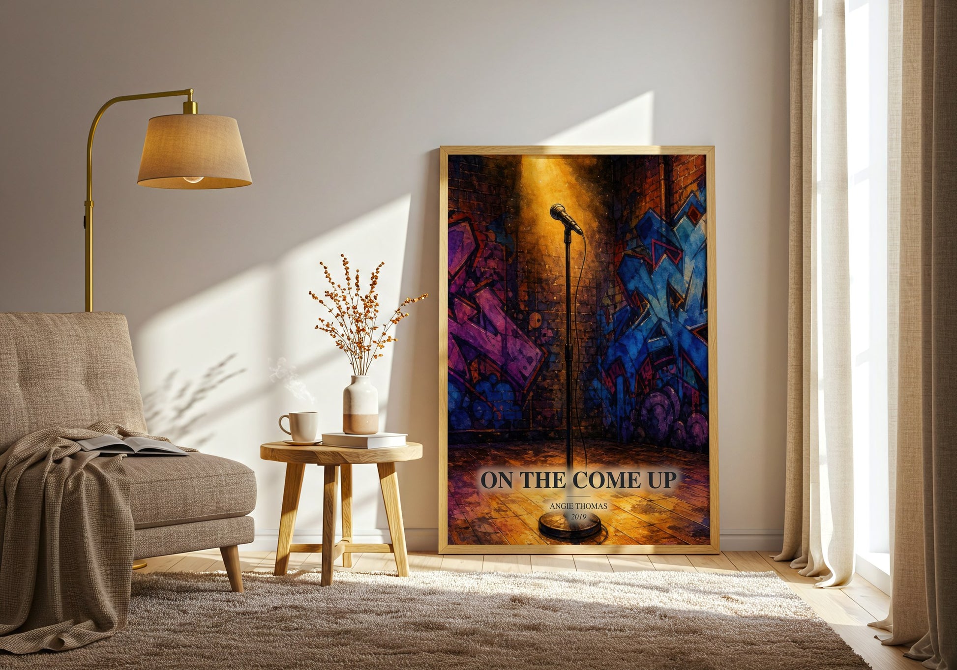On The Come Up watercolour print in frame leaning in hallway – young adult wall art