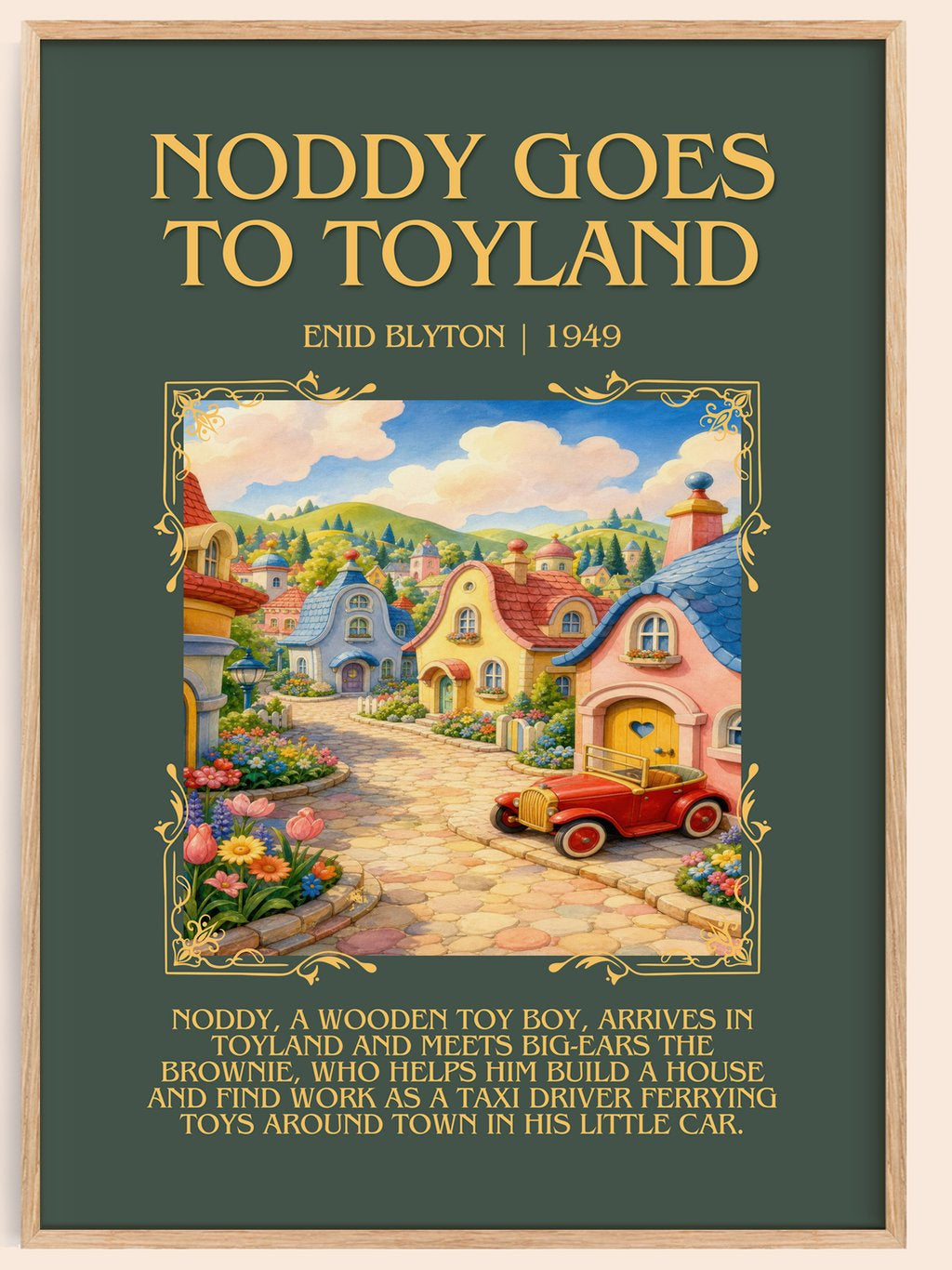 Noddy Goes To Toyland Minimalist Book Poster by Enid Blyton – book poster