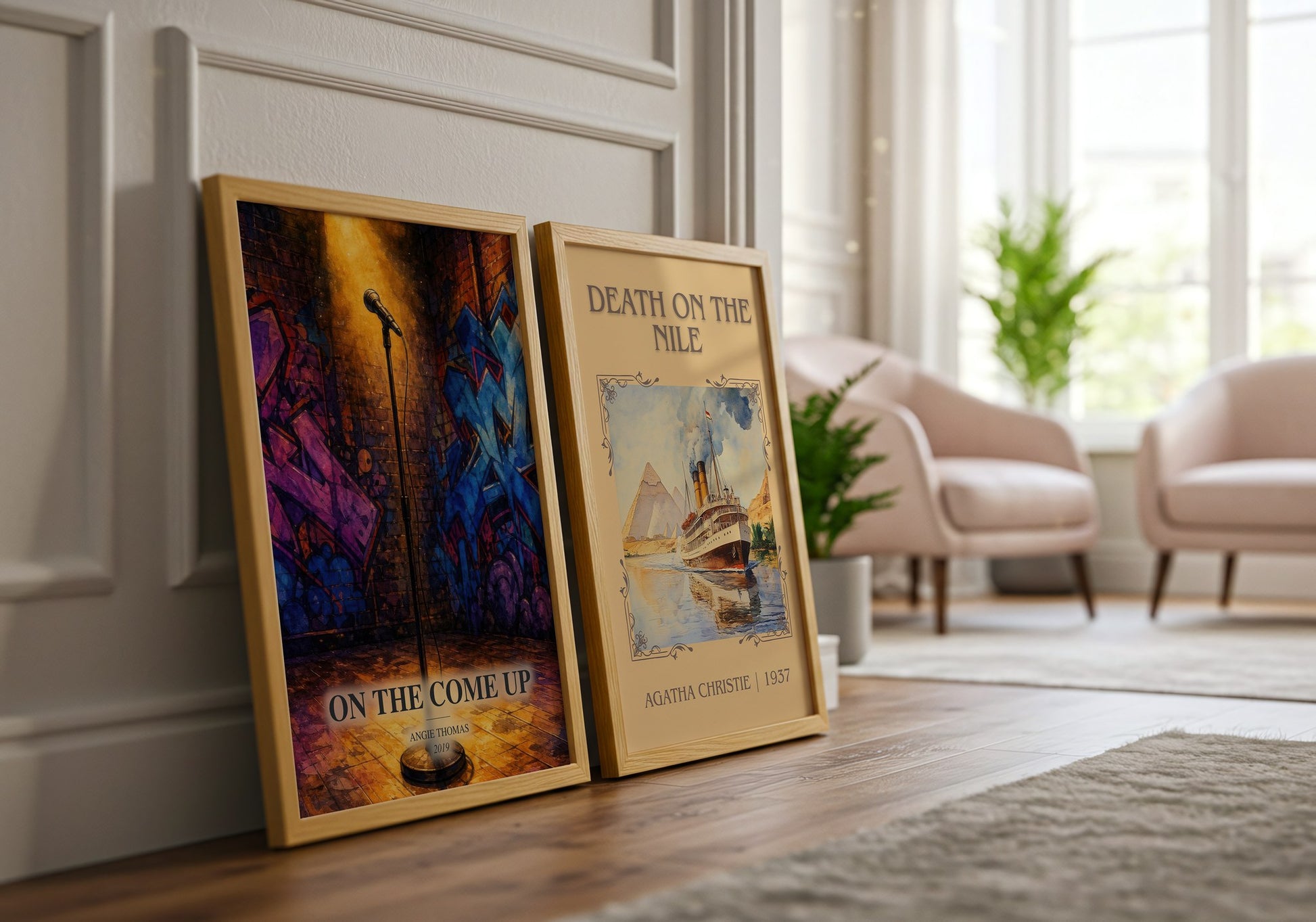 On The Come Up watercolour print framed by window – literary home decor