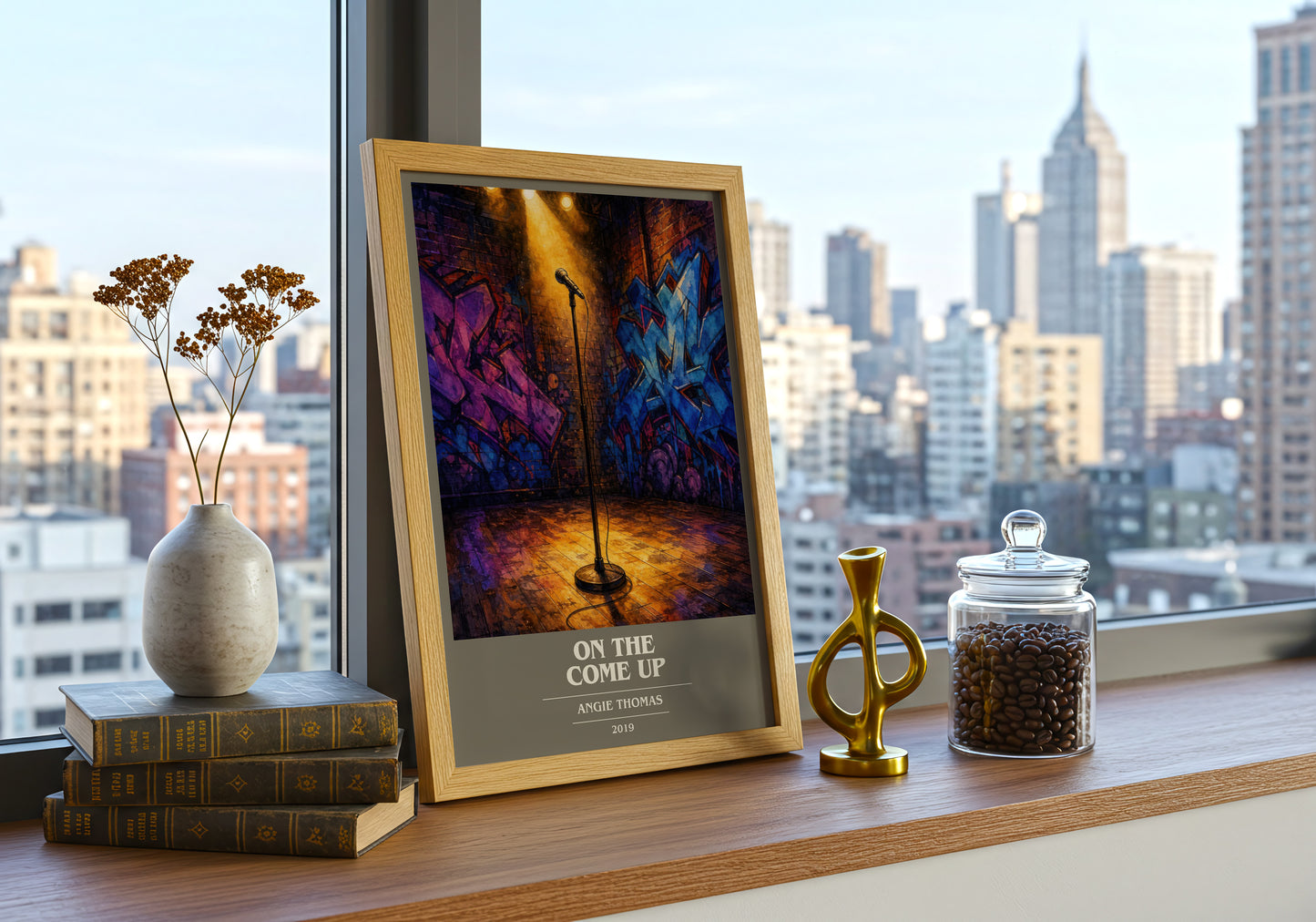 On The Come Up book cover print framed by window – literary home decor