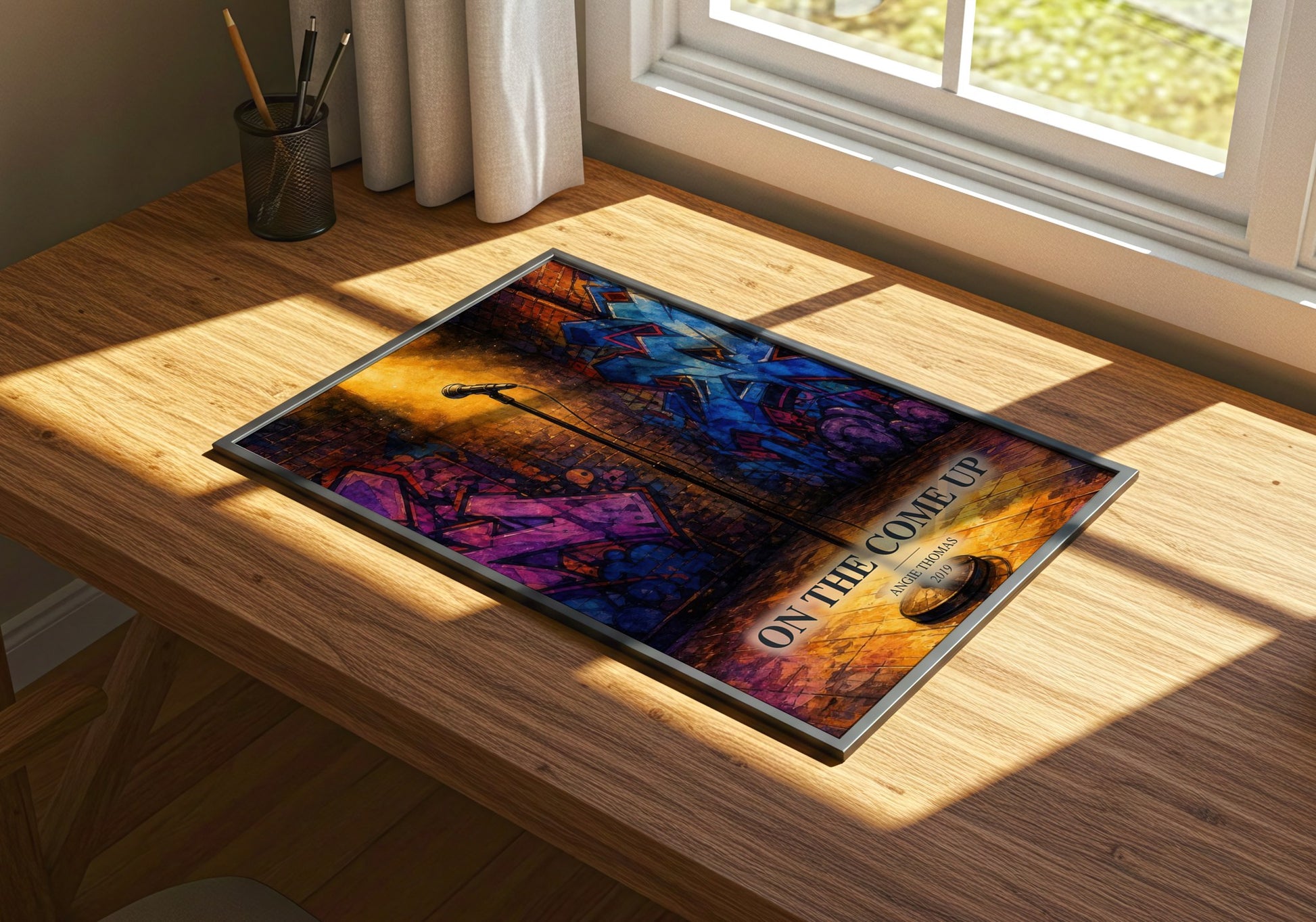 On The Come Up watercolour book poster framed on wall – young adult wall art
