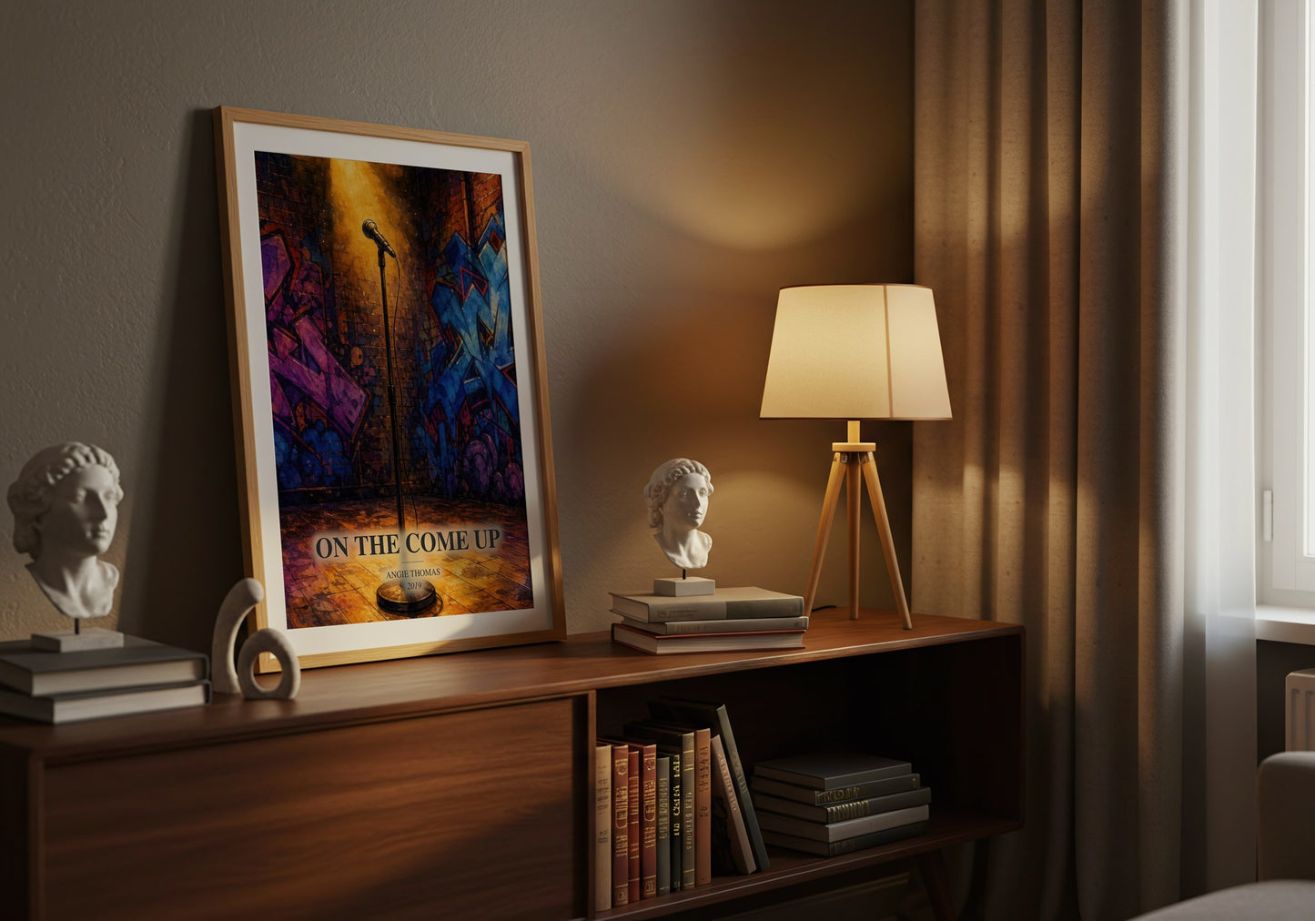 On The Come Up watercolour print on bookshelf – Angie Thomas fan gift