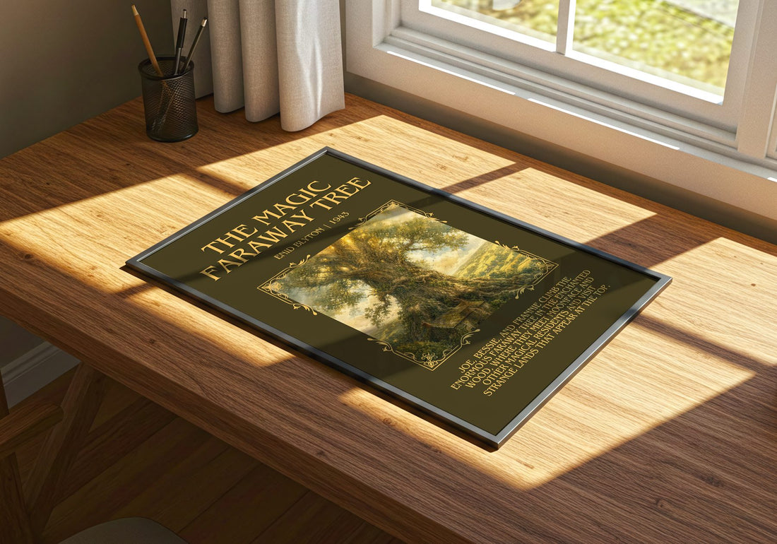 The Magic Faraway Tree Minimalist Book Poster by Enid Blyton – print on a sunlit desk