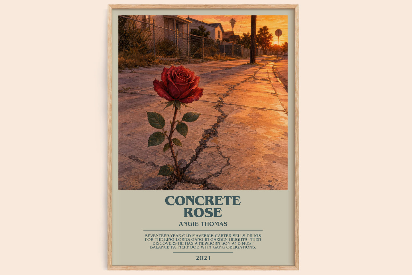 Concrete Rose bookish book poster by Angie Thomas – framed literary art print
