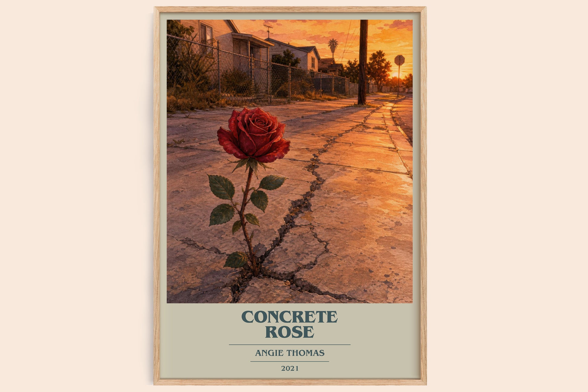 Concrete Rose book cover book poster by Angie Thomas – framed literary art print
