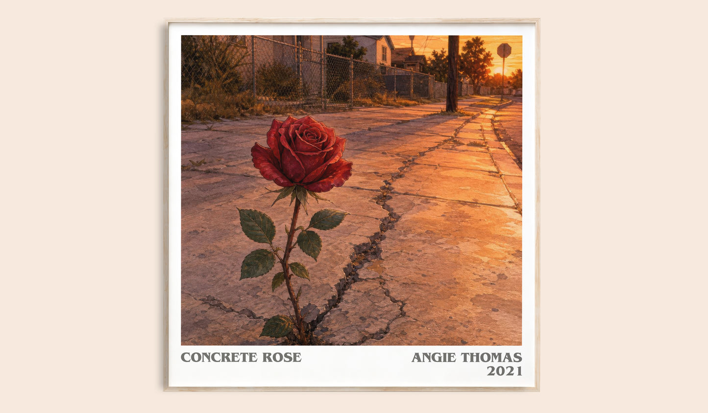 Concrete Rose literary book poster by Angie Thomas – framed literary art print