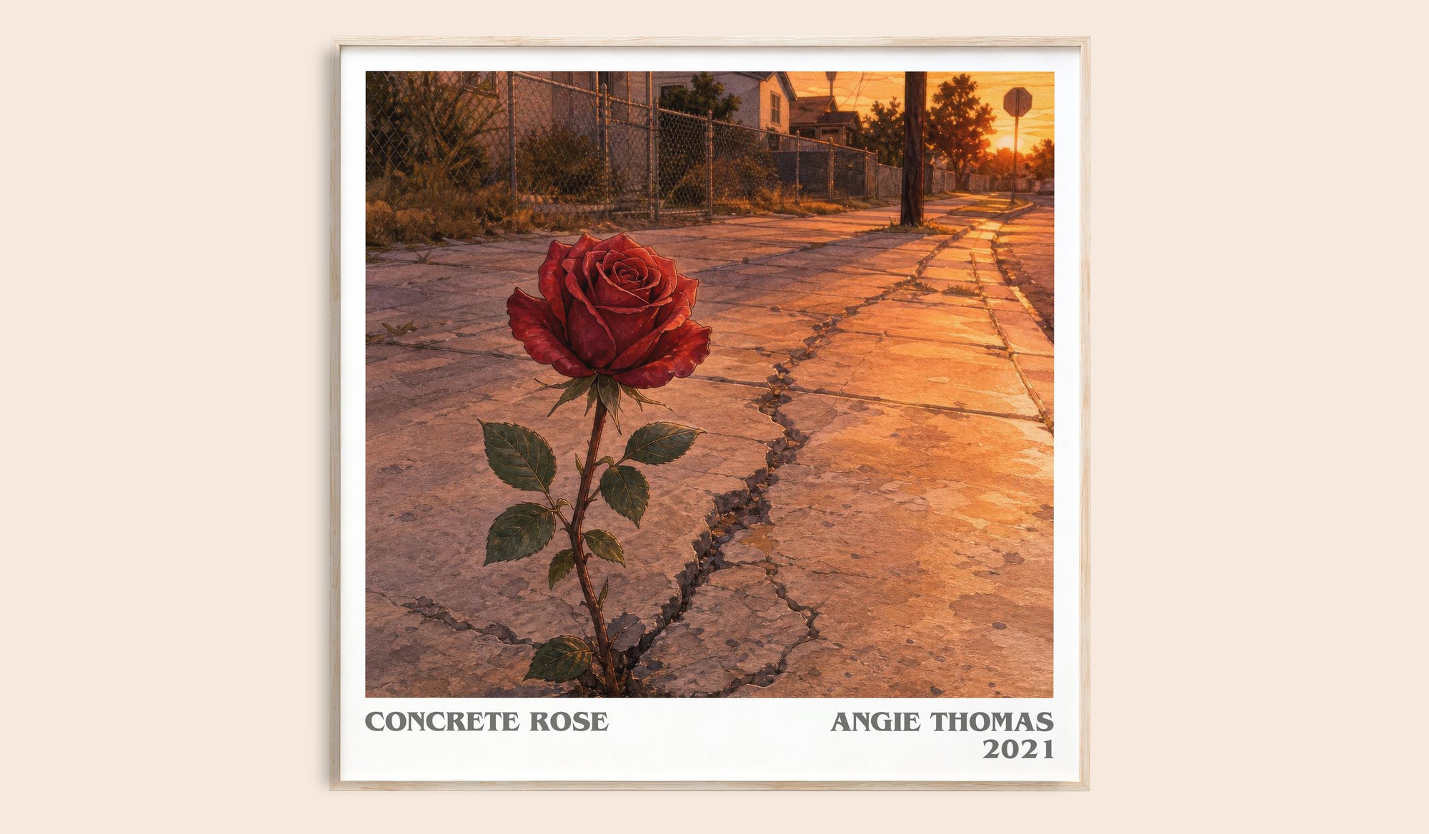 Concrete Rose literary book poster by Angie Thomas – framed literary art print