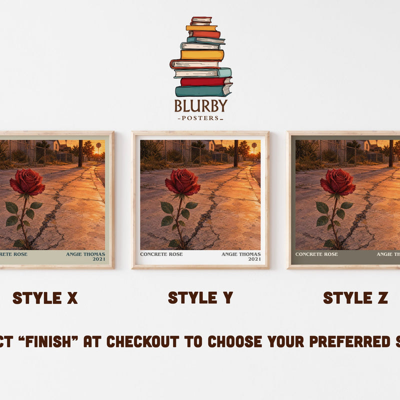 Concrete Rose literary print in frame leaning in hallway – young adult wall art