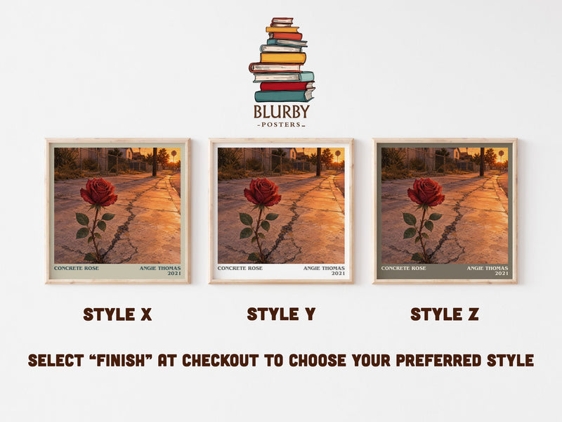 Concrete Rose literary print in frame leaning in hallway – young adult wall art