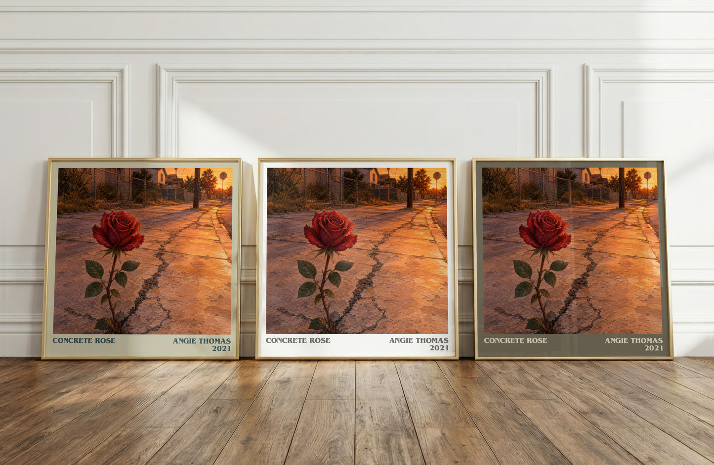 Concrete Rose literary art print colour and style options – Angie Thomas book art