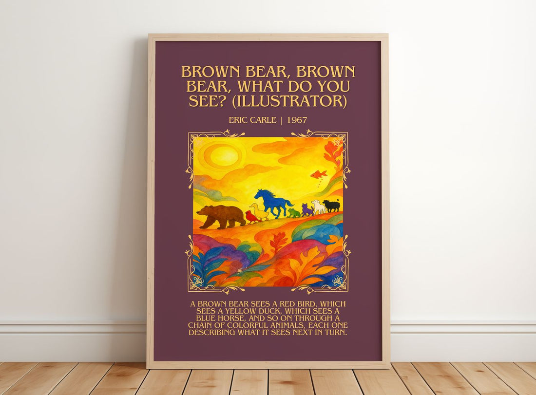 Brown Bear, Brown Bear, What Do You See? (Illustrator) Minimalist – framed print leaning on a wooden floor