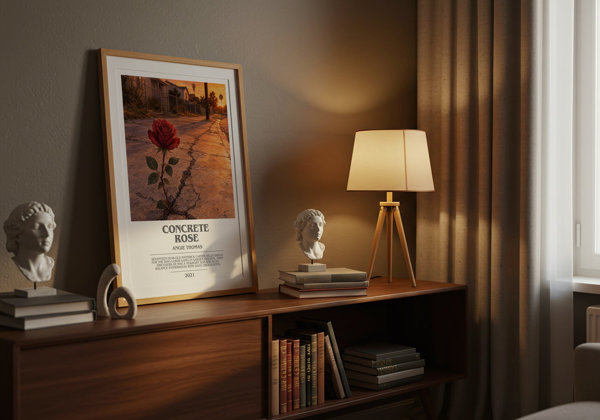 Concrete Rose bookish book poster framed on wall – young adult wall art