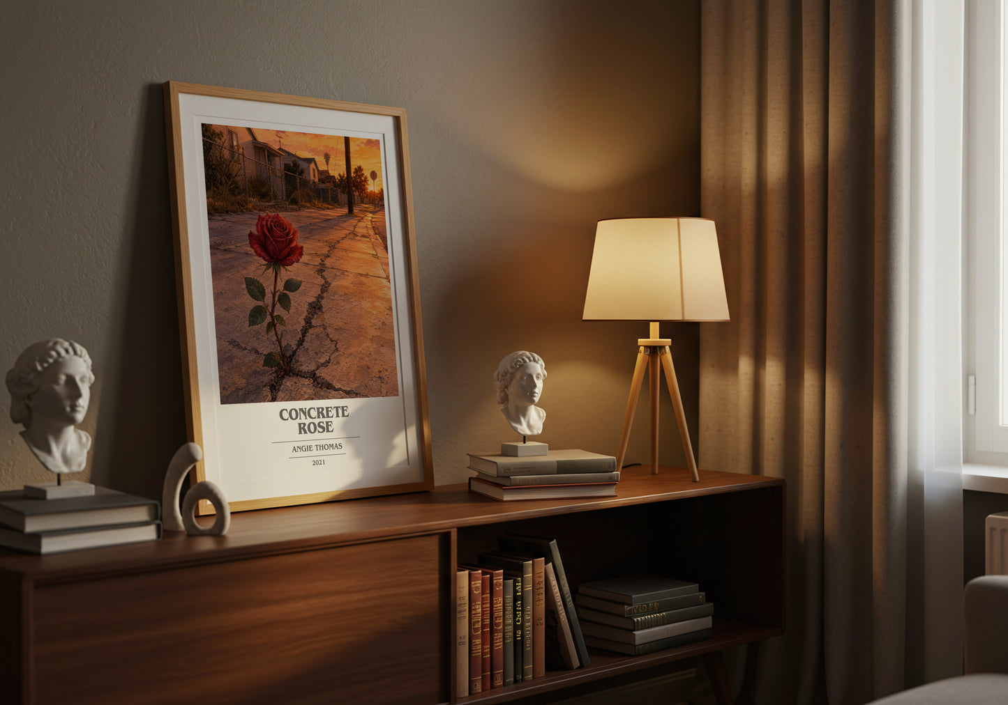 Concrete Rose book cover book poster framed on wall – young adult wall art