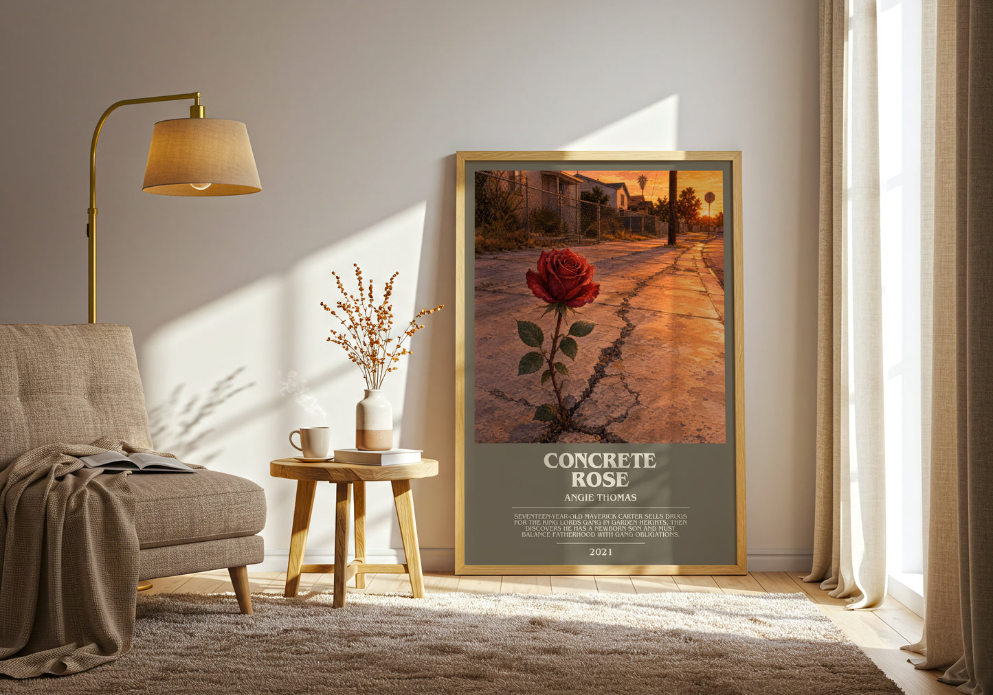 Concrete Rose bookish print on bookshelf – Angie Thomas fan gift