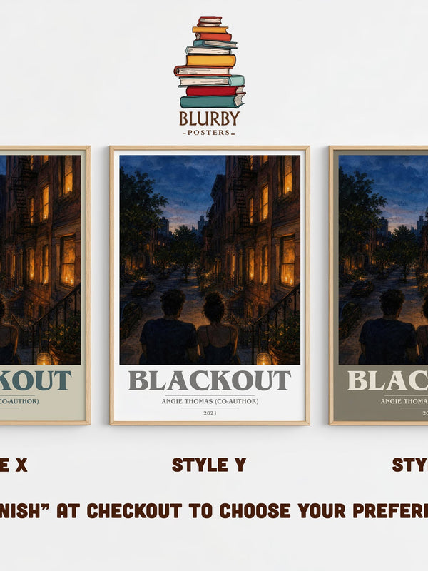 Blackout book cover print in frame leaning in hallway – young adult wall art