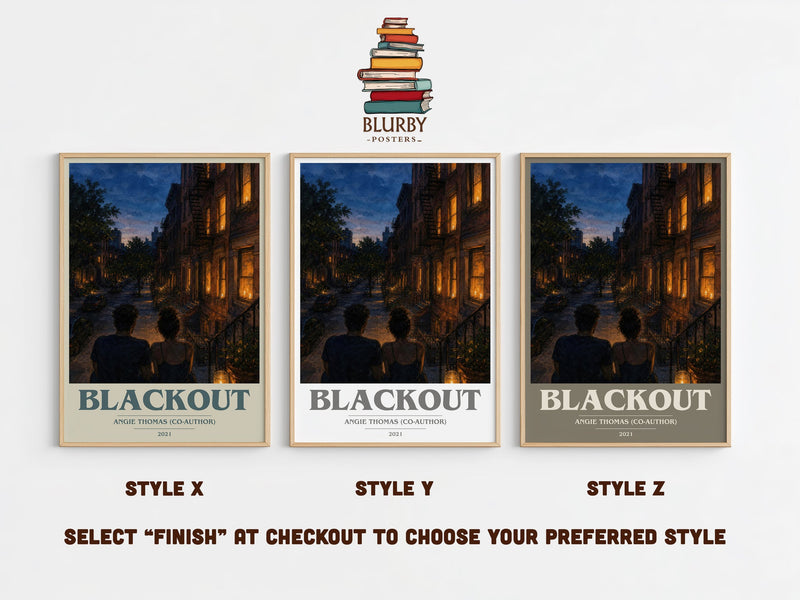 Blackout book cover print in frame leaning in hallway – young adult wall art