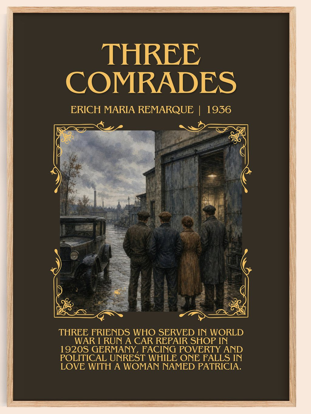 Three Comrades Minimalist Book Poster by Erich Maria Remarque – book poster