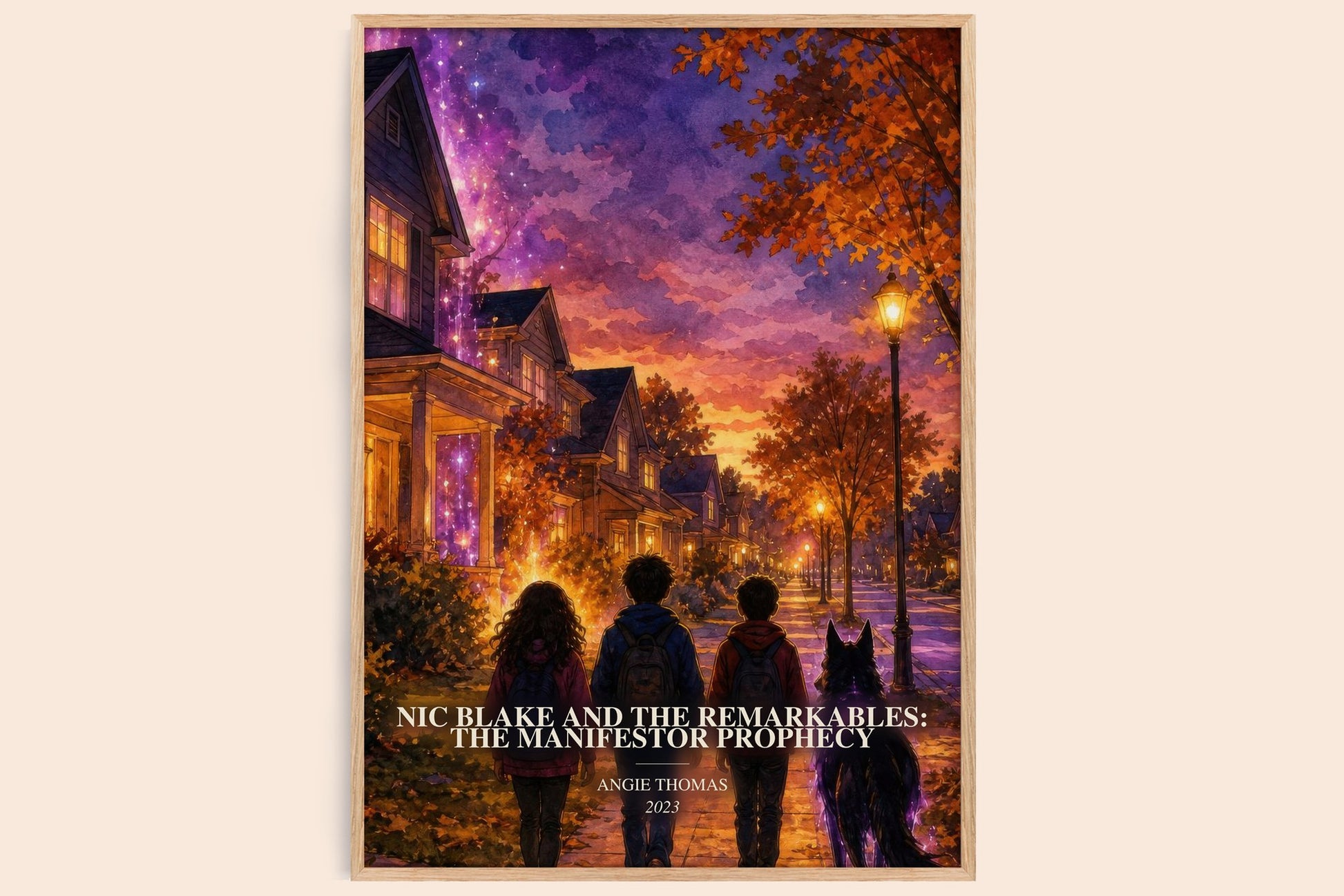 Nic Blake And The Remarkables: The Manifestor Prophecy watercolour book poster by Angie Thomas – framed literary art print