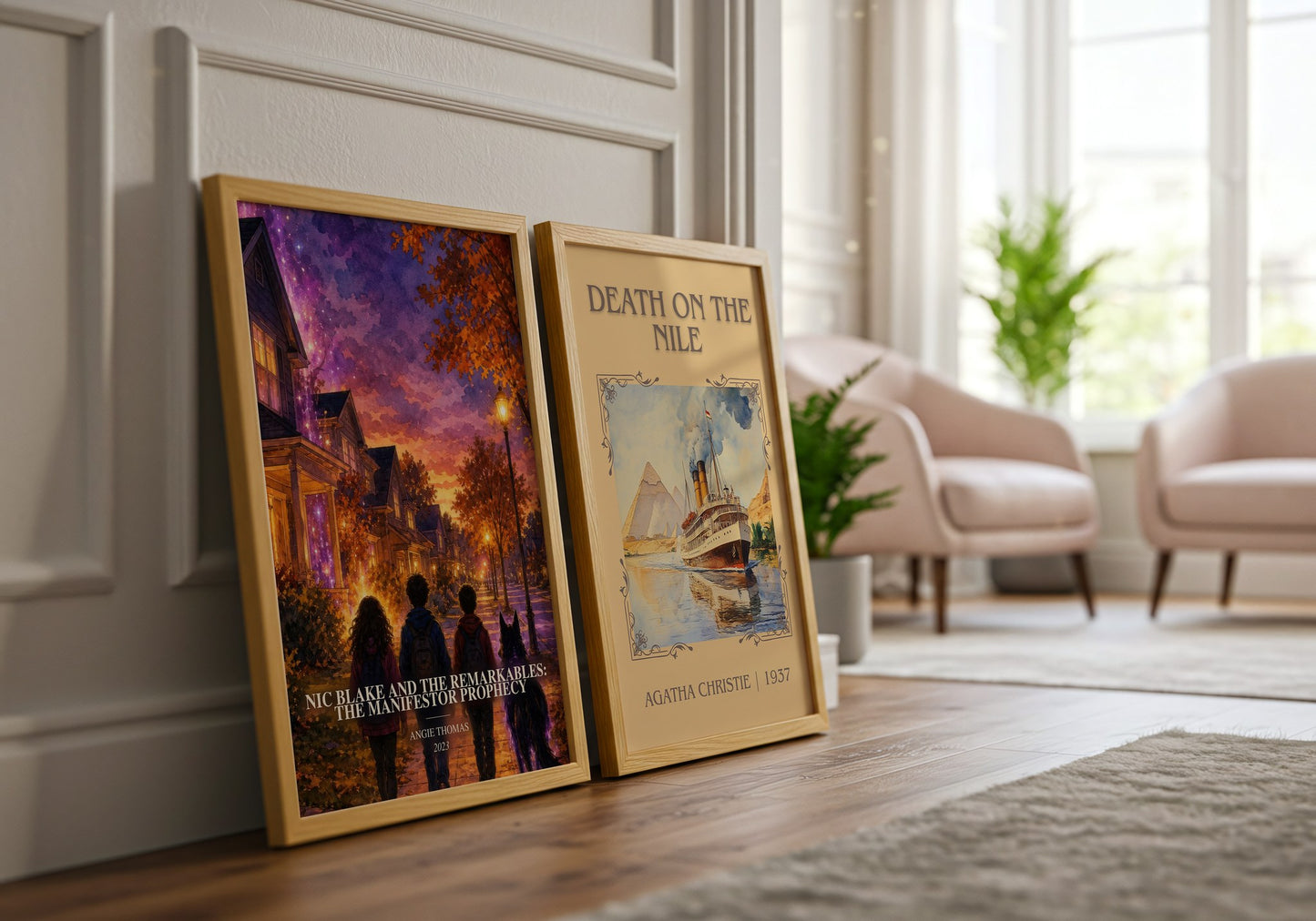Nic Blake And The Remarkables: The Manifestor Prophecy watercolour print framed by window – literary home decor