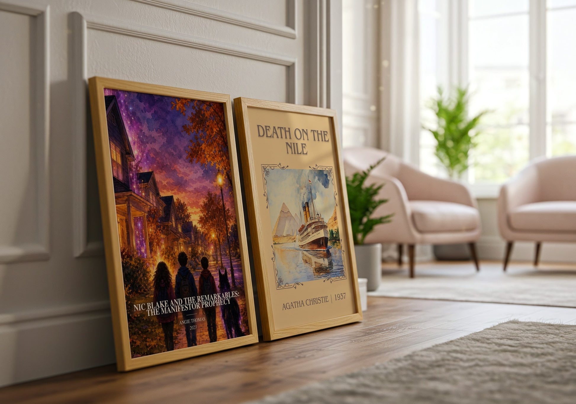Nic Blake And The Remarkables: The Manifestor Prophecy watercolour print framed by window – literary home decor