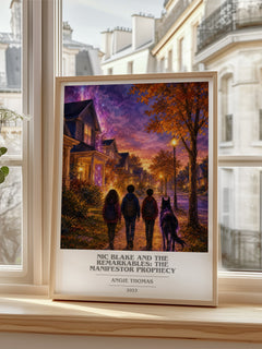 Nic Blake And The Remarkables: The Manifestor Prophecy book cover print in frame leaning in hallway – fantasy wall art