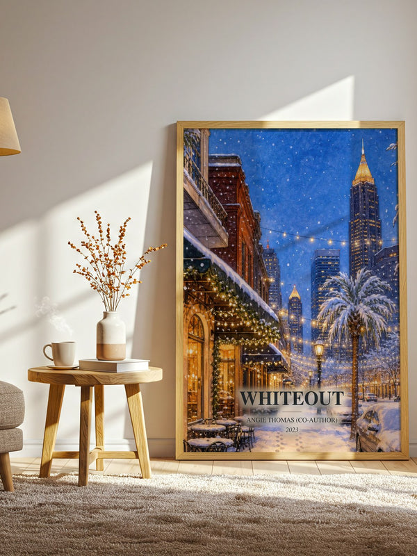 Whiteout watercolour print in frame leaning in hallway – young adult wall art