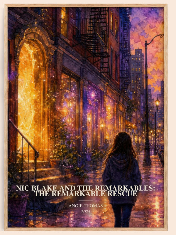 Nic Blake And The Remarkables: The Remarkable Rescue watercolour book poster by Angie Thomas – framed literary art print