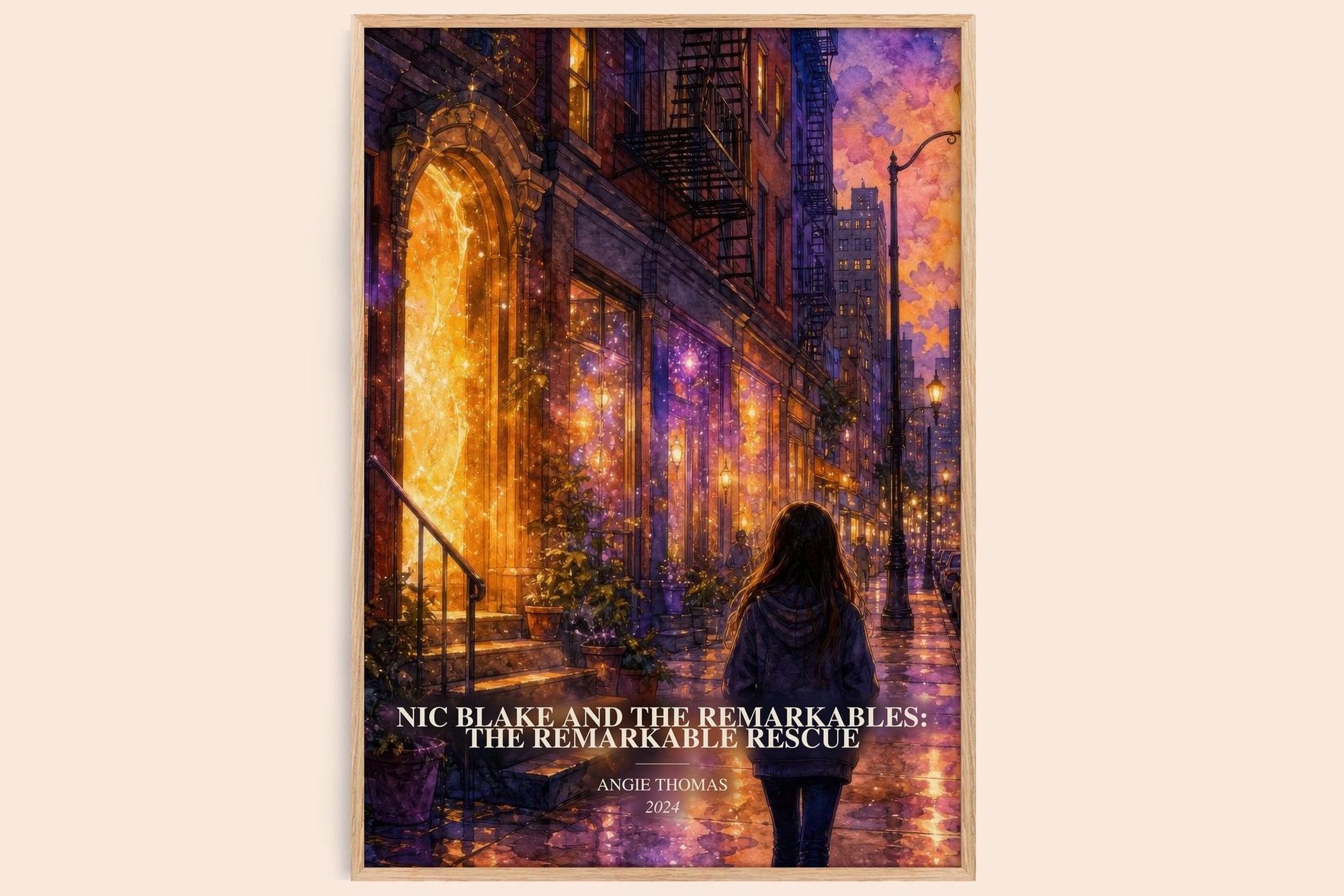 Nic Blake And The Remarkables: The Remarkable Rescue watercolour book poster by Angie Thomas – framed literary art print
