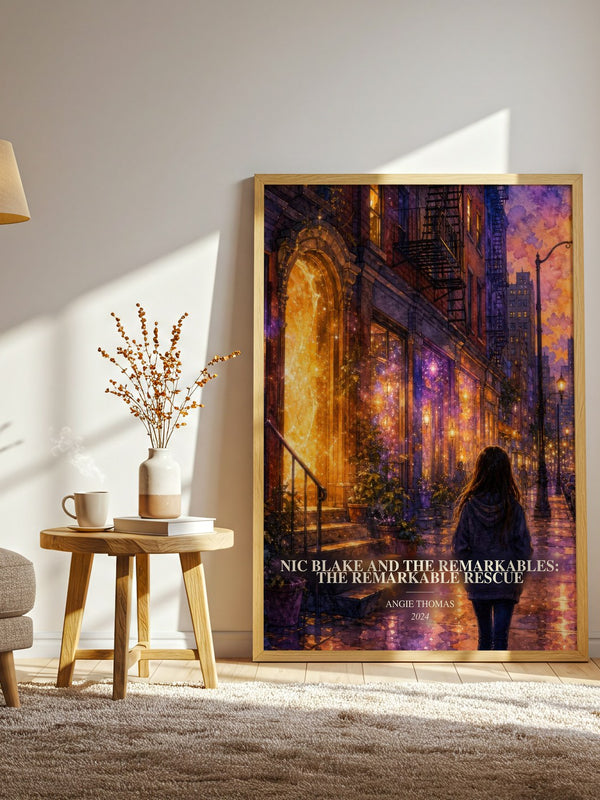 Nic Blake And The Remarkables: The Remarkable Rescue watercolour print in frame leaning in hallway – fantasy wall art