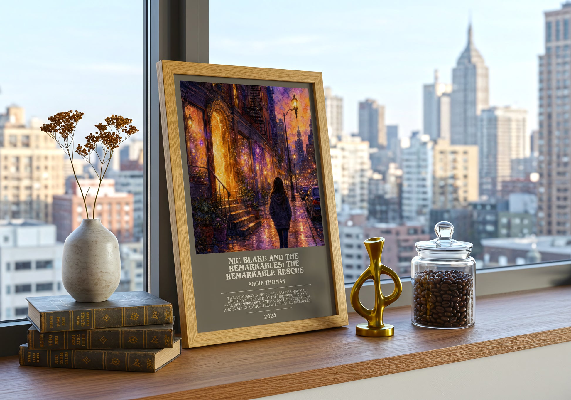Nic Blake And The Remarkables: The Remarkable Rescue bookish print framed by window – literary home decor