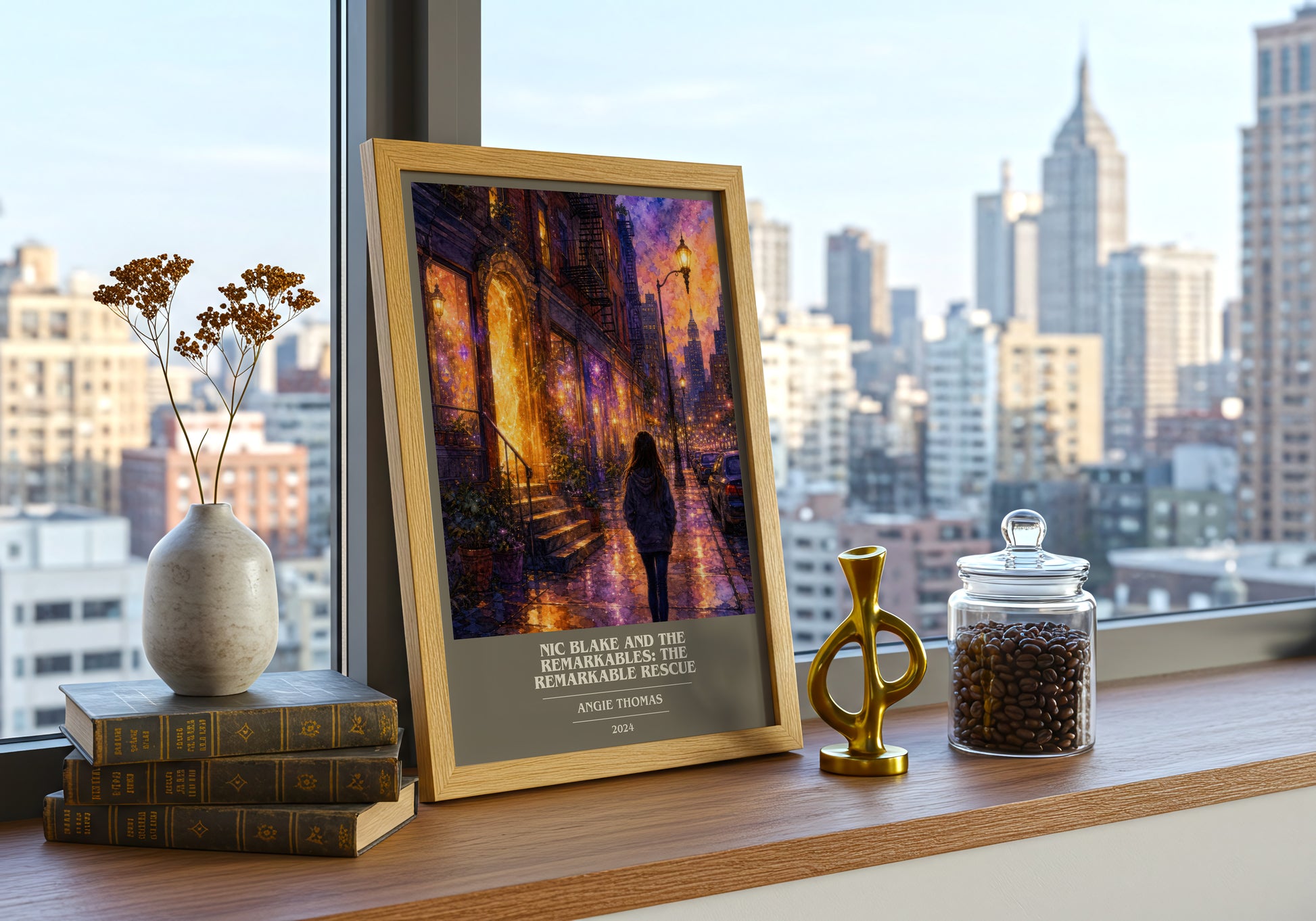 Nic Blake And The Remarkables: The Remarkable Rescue book cover print framed by window – literary home decor