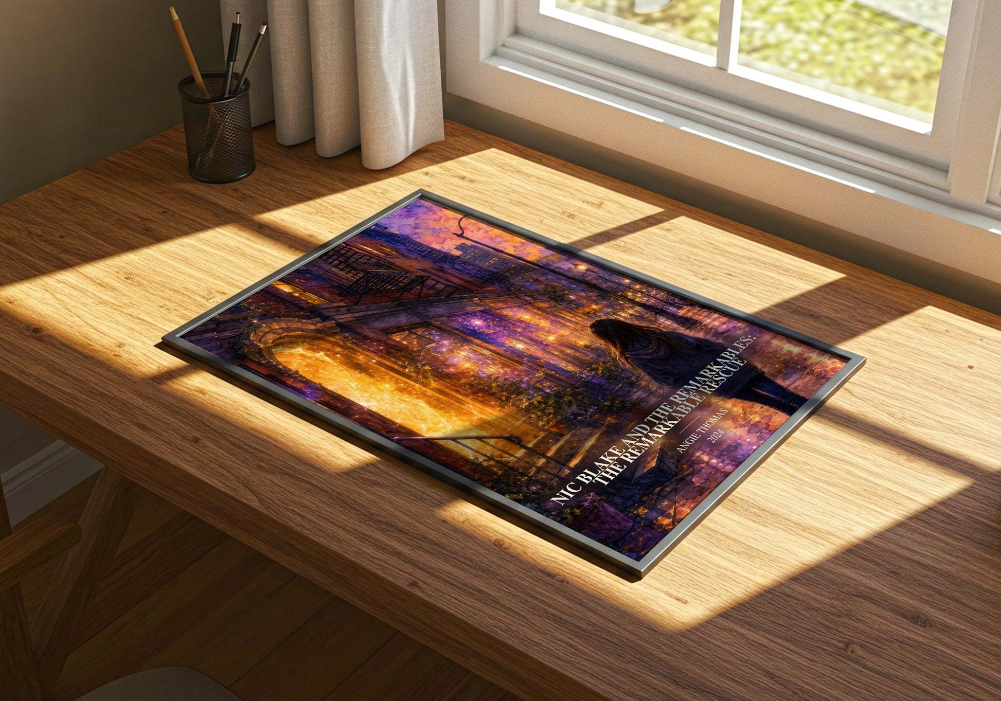 Nic Blake And The Remarkables: The Remarkable Rescue watercolour book poster framed on wall – fantasy wall art