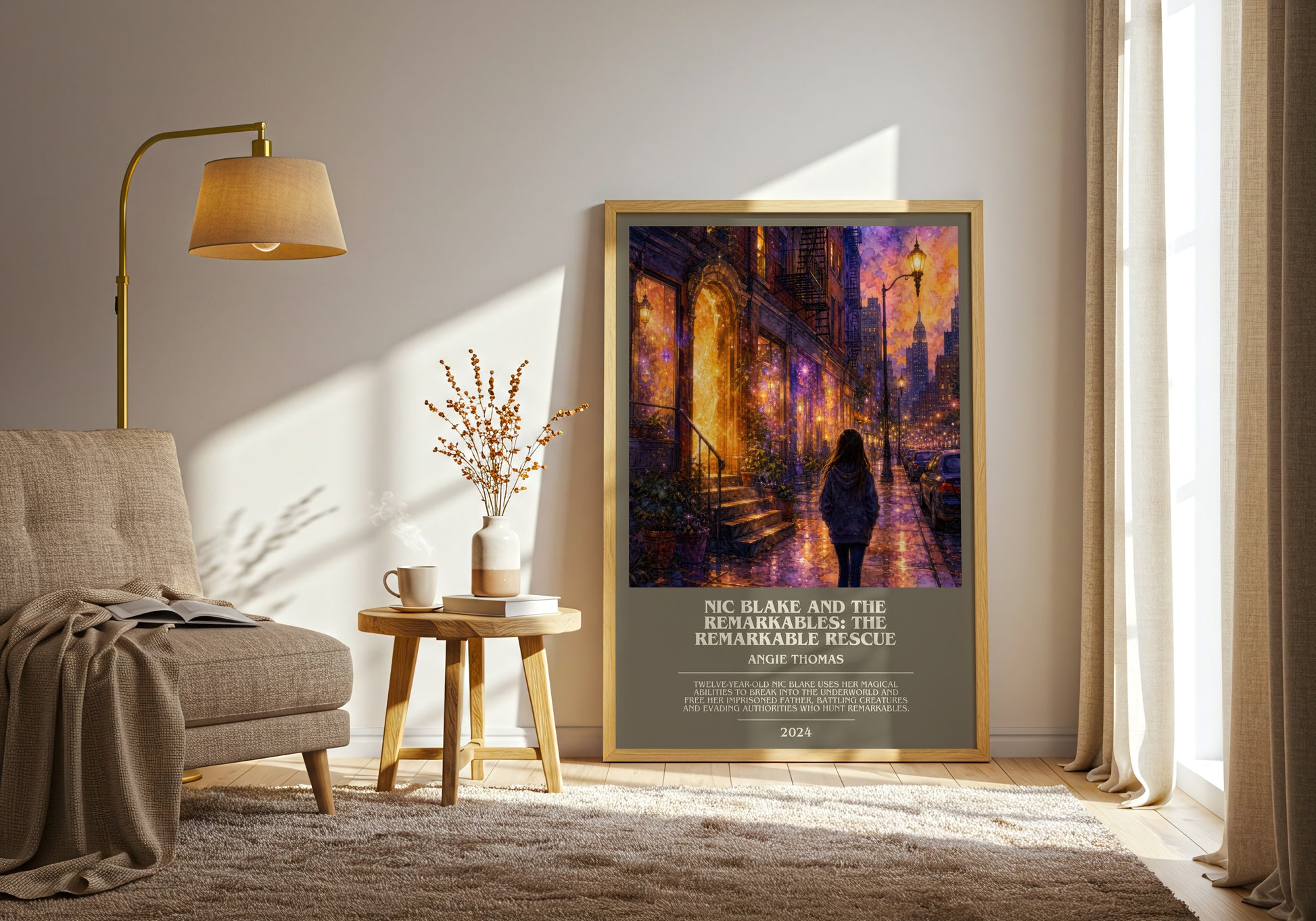 Nic Blake And The Remarkables: The Remarkable Rescue bookish print on bookshelf – Angie Thomas fan gift